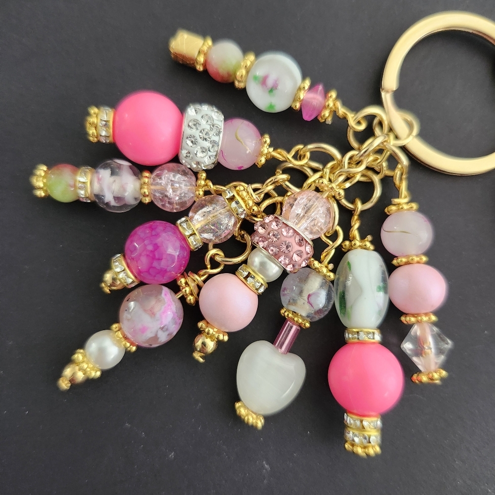 Pink Rhinestone Lipstick Purse Charm or Keychain Stone Glass Handcrafted - Picture 4 of 4